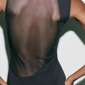 Zara Black Backless Dress with Sheer Detail